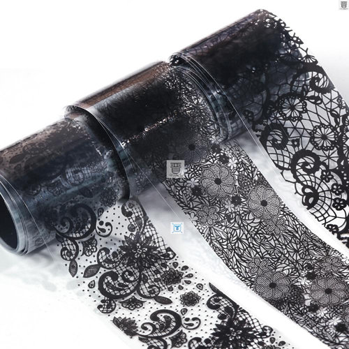 好货10pcs Lace Transfer Foil Black White Nail Stickers Hollo