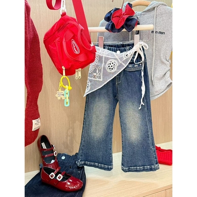 日本品质谢金毛女童裤子2025新款秋装儿童洋气时髦弹力牛仔裤女宝