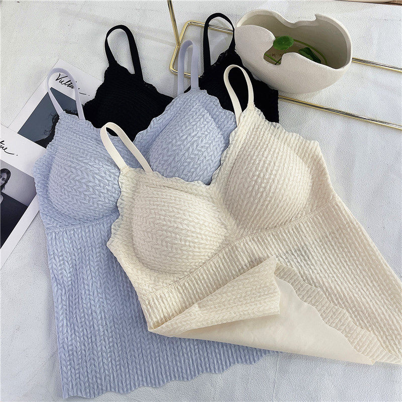 S203麦穗蕾丝长款吊带美背文胸乳胶无痕打底背心外穿聚拢性感内衣