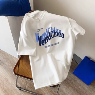 宽松百搭短袖 t恤男女国潮设计感字母印花T恤夏季 上衣 洋气短袖 薄款