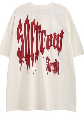 2025新款精梳棉重工嘻哈字母印花款宽松短袖T恤上衣women clothes