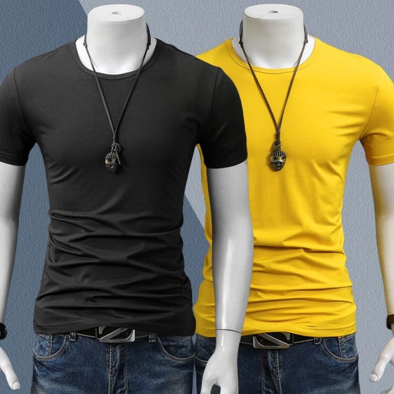 透气圆领中年修身衣夏季冰丝莫代尔短袖T恤男士薄款无痕运动速干