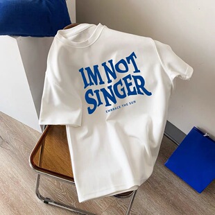 宽松百搭短袖 t恤男女国潮设计感字母印花T恤夏季 上衣 洋气短袖 薄款