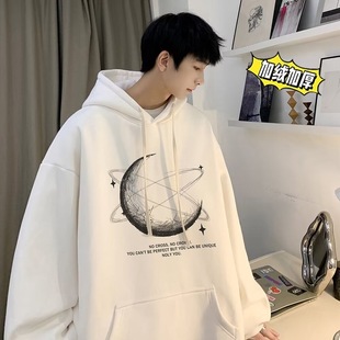 美式 加絨休閑連帽外套大碼 復(fù)古重磅衛(wèi)衣男oversize潮流青少年春秋