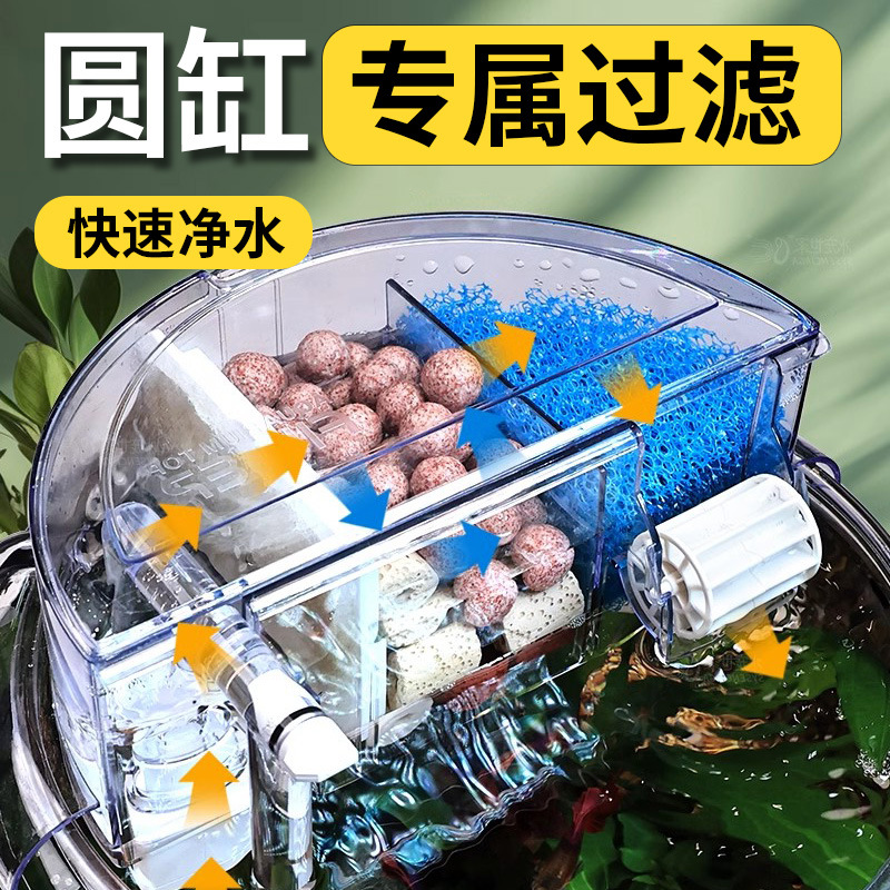 圆形鱼缸过滤器圆鱼缸专用加氧净水过滤循环系统一体圆柱缸滴流