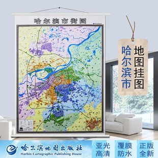 哈尔滨市街图 街道详情 竖版 1米x1.4米 哈尔滨市地图挂图 精品挂绳宽杆 商务办公室家用