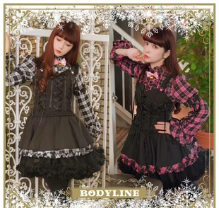 Bodyline摇滚猫Lolita现货bodyline店铺粉格黑白格正品现货