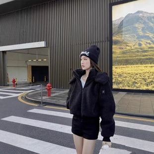 拉链外套 奶油泡芙羊羔毛连帽短款 现货Al0GANT24秋冬新款 肯豆同款