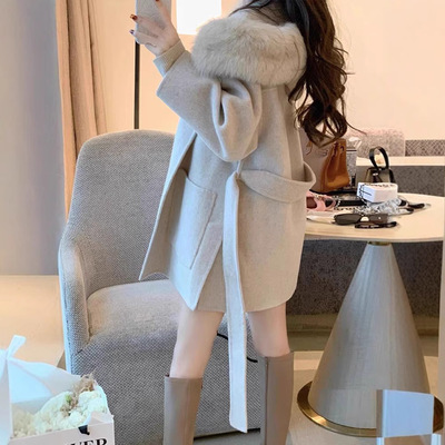 毛呢外套女春装2024新款小个子韩版宽松赫本风双面呢子大衣