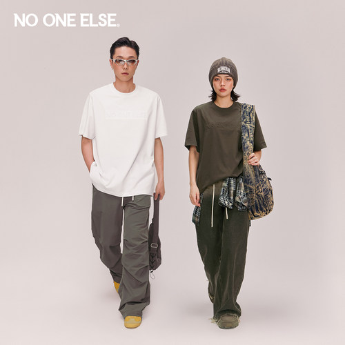 【林一同款】NO ONE ELSE立体字母短袖T恤男女款夏季美式正肩上衣