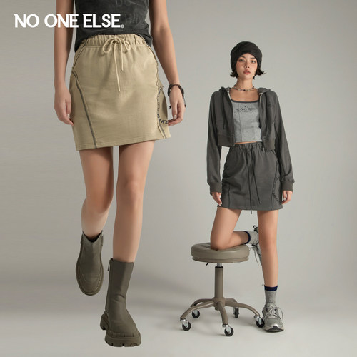 印花抽绳nooneelse短裙美式