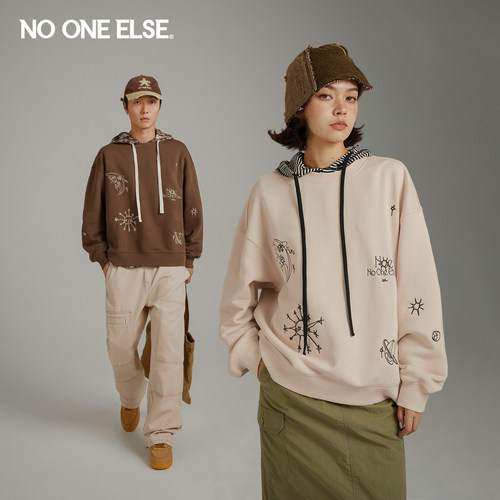 NOONEELSE星星绣花加绒卫衣