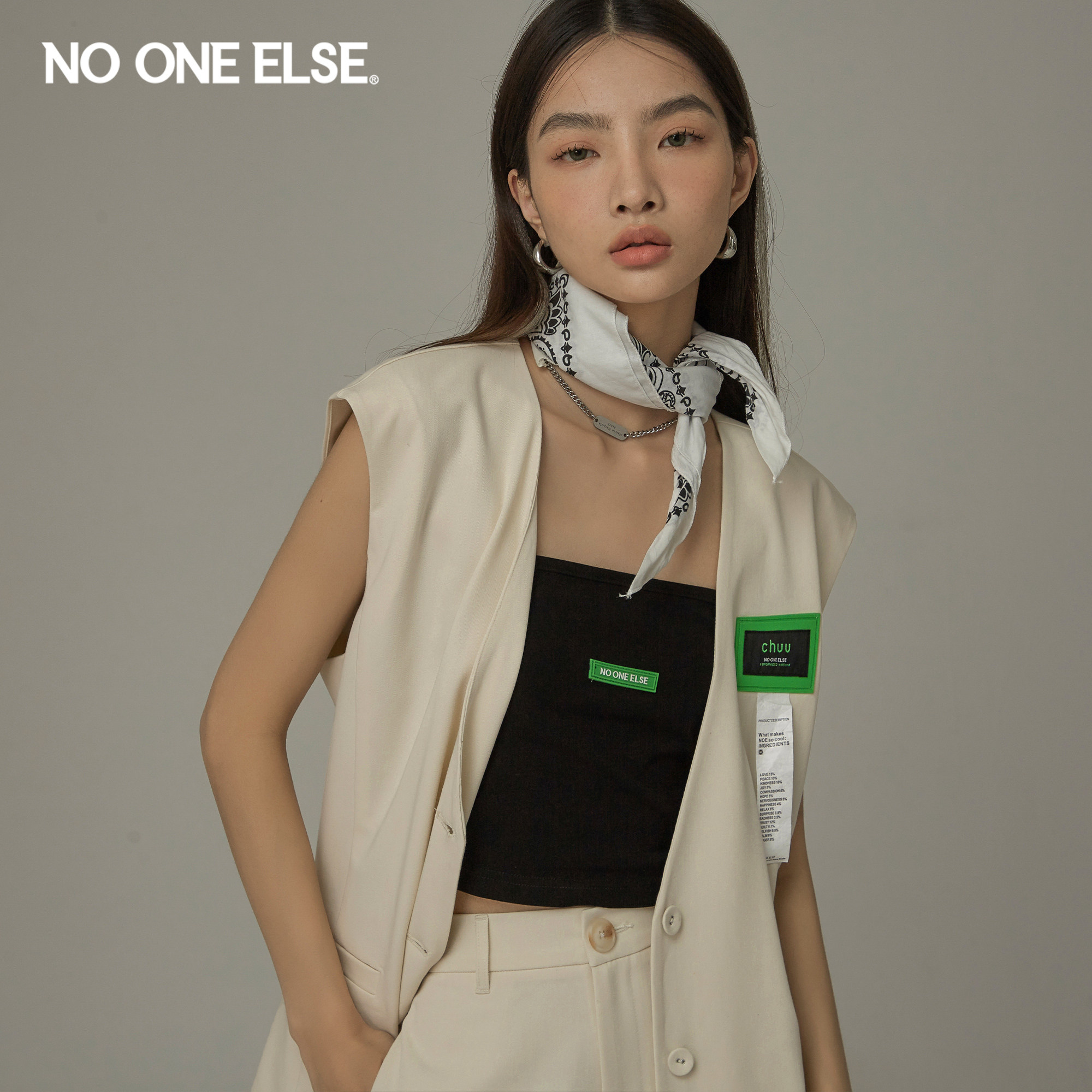 NO ONE ELSE纯色贴标洋气马夹女2026早秋新款外搭叠穿马甲外套