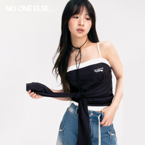 NO ONE ELSE拼接系带背心女士2026夏季新款外穿内搭字母印花吊带