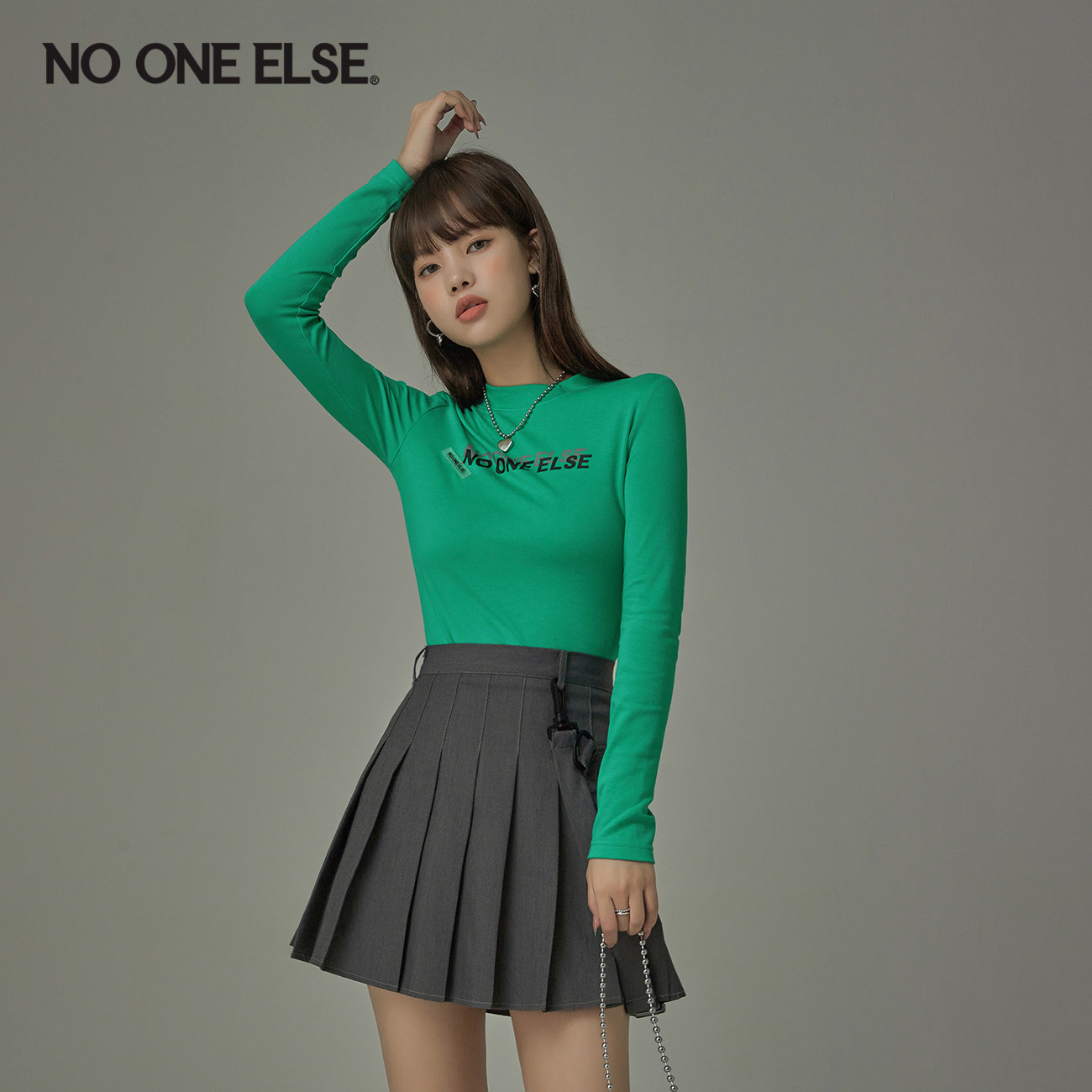 NO ONE ELSE字母印花T恤女2026初秋新款韩系潮流修身长袖上衣