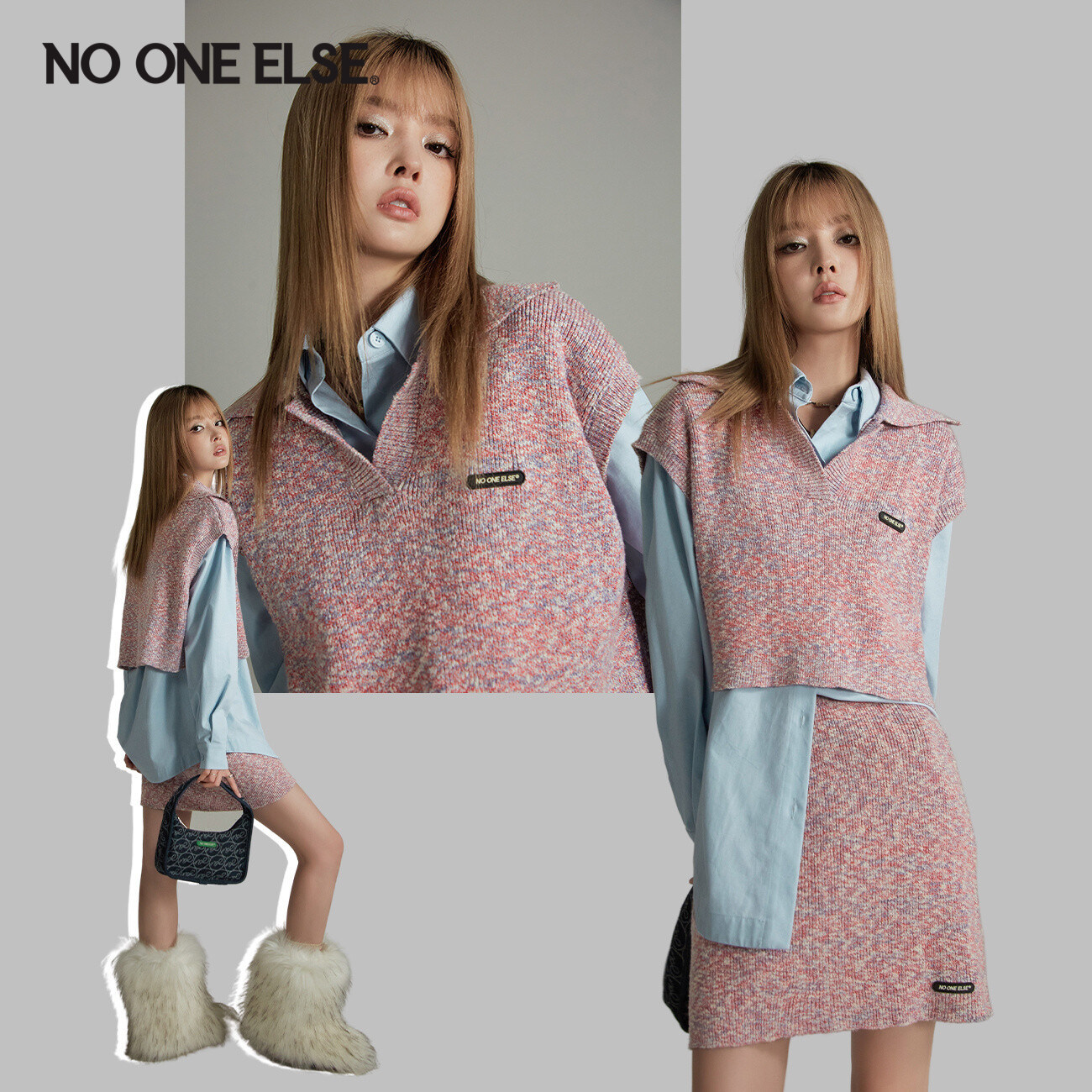 NO ONE ELSE设计感宽松针织马夹女2026春秋新品时尚百搭个性上衣