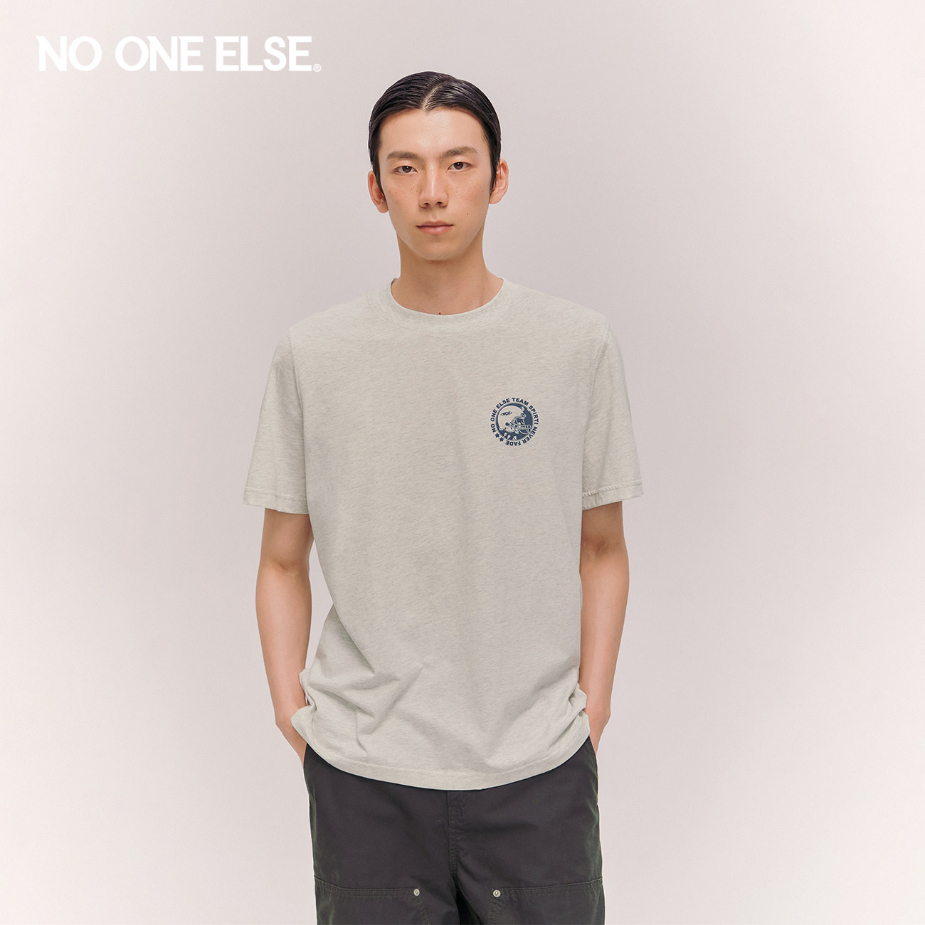 NO ONE ELSE印花短袖T恤男女2026夏季新款学院风宽松圆领套头上衣