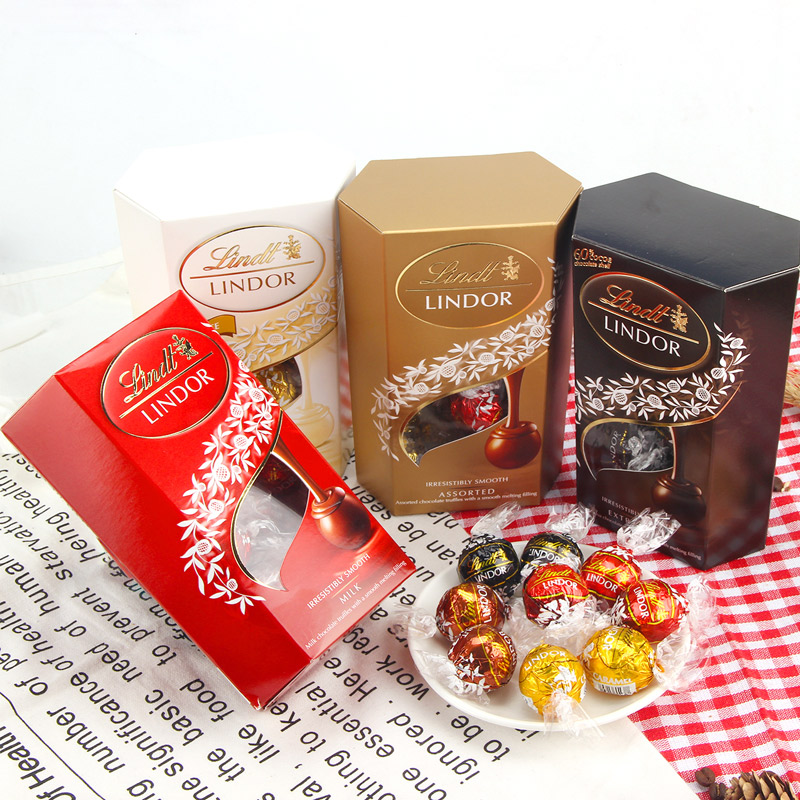 Lindt瑞士莲软心球巧克力200g进口牛奶黑巧草莓网红儿童零食礼物