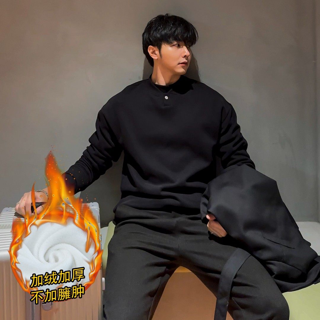 秋冬重磅意式条绒韩系保暖套头抗起球半高领立领加绒加厚长袖卫衣,男装,卫衣,淘宝优惠券,粉丝福利购,淘宝优惠卷