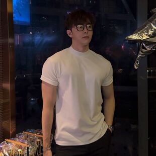 春夏285克50支仿羊绒纯色休闲舒适收腰弹力宽松微高领爽感短袖T恤