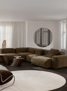 丹麦NORR11北欧简约模块布艺棉麻绒布羽绒法式诧寂风三人位沙发