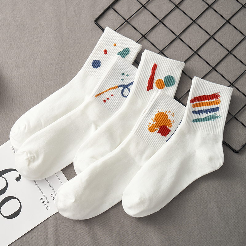 白色袜子男士中筒袜简约运动长袜