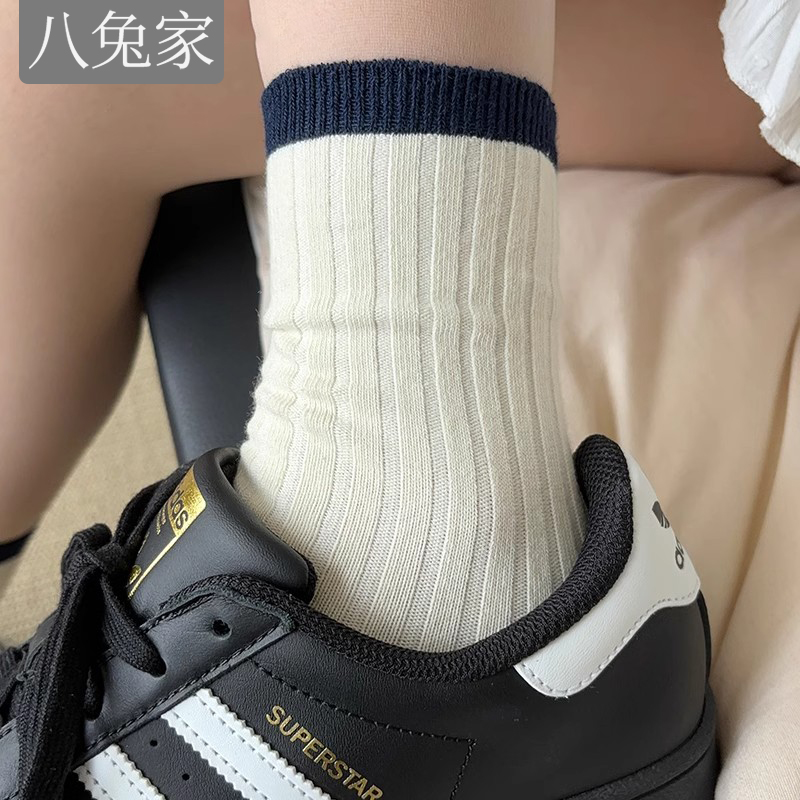 学院风袜子女中筒袜春秋纯棉不起球白色ins潮韩国长袜女夏季薄款