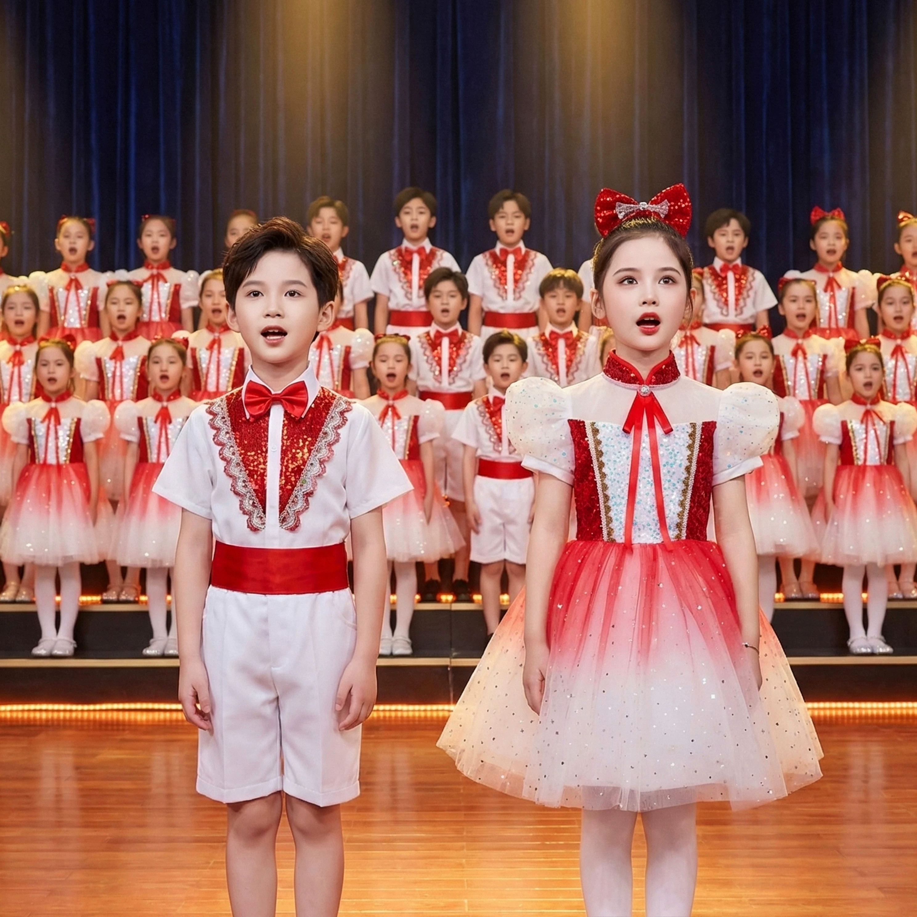 国庆儿童合唱演出小学生表演服装图片