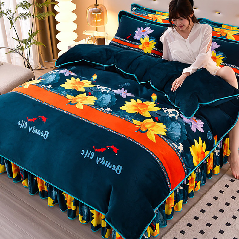 冬季加厚牛奶绒四件套加绒新款珊瑚绒被套床裙双面法兰绒床上用品,床上用品,床品套件/四件套/多件套,淘宝优惠券,粉丝福利购,淘宝优惠卷