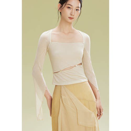 MURMURMI陶瓷装饰方领针织Tee