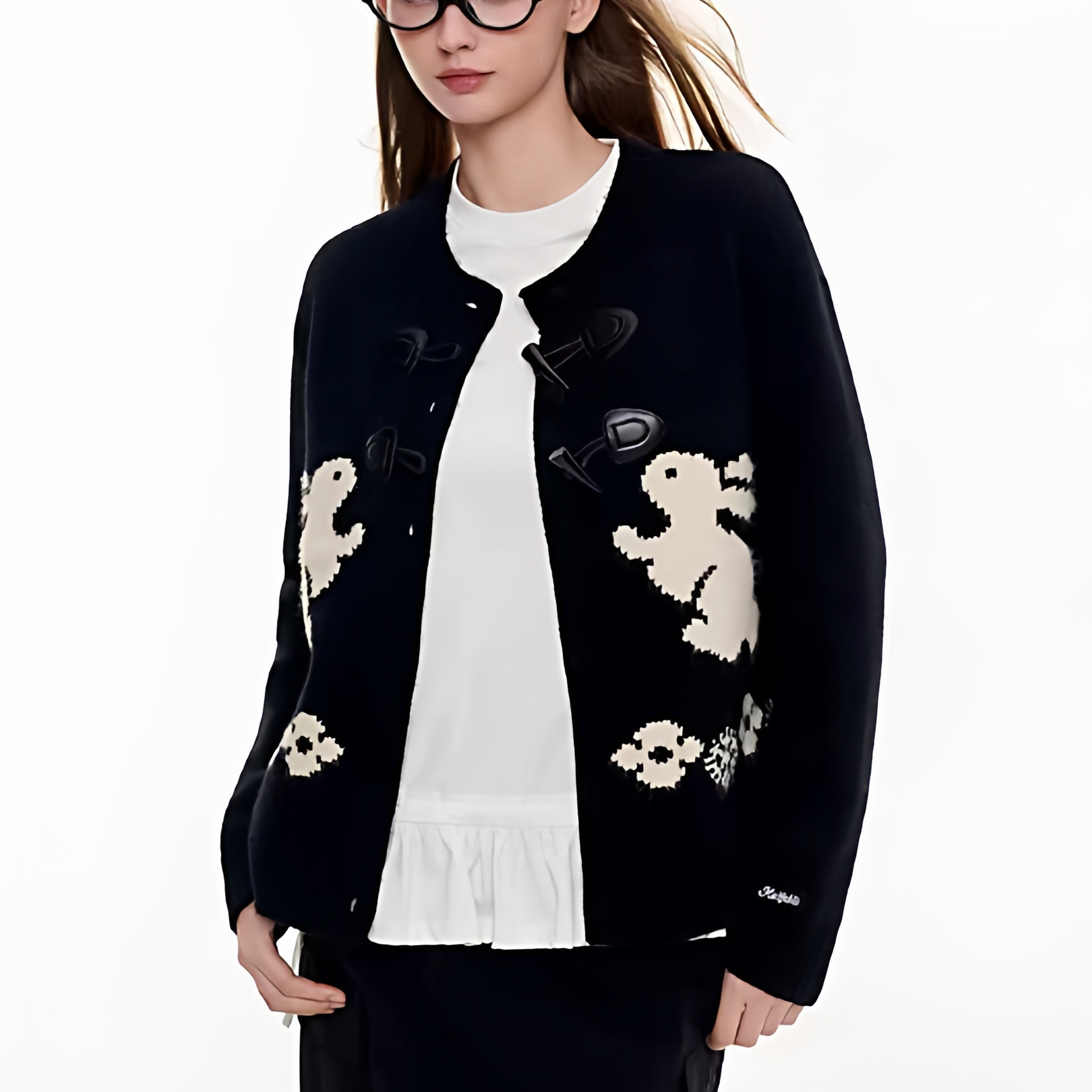 秋冬牛角扣兔子绣花长袖针织开衫女百搭软糯宽松动物图案毛衣外套,女装/女士精品,毛衣,淘宝优惠券,粉丝福利购,淘宝优惠卷