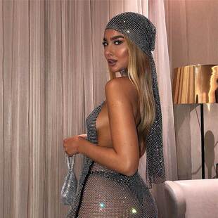 夜店装饰帽女士弹力水钻长尾音乐演出头巾帽女 turban cap