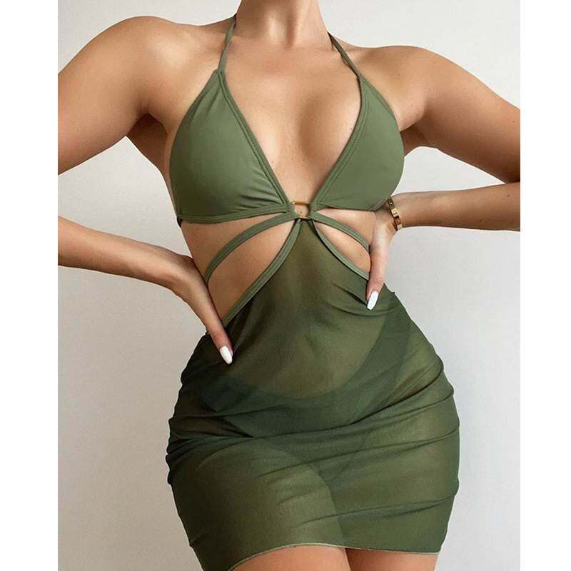 欧美女士绑带网纱裙纱三件套泳衣性感比基尼Sexy bikini swimsuit