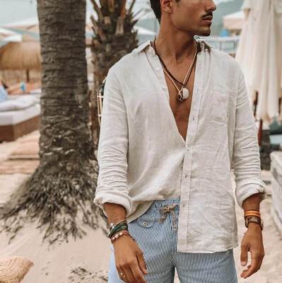 2020 New Men's Casual Long Sleeve Linen Shirts Male