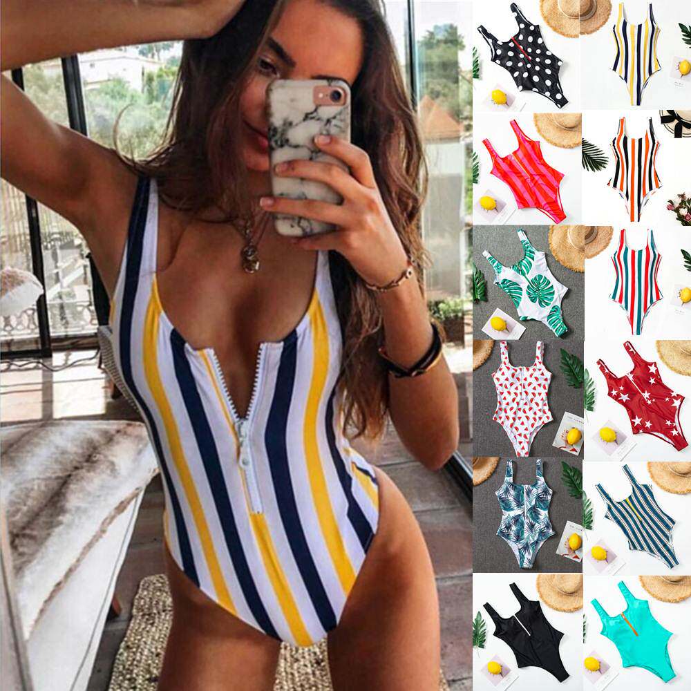 连体泳衣修身数码印花比基尼欧美风泳装Slim-fit swimsuit bikini