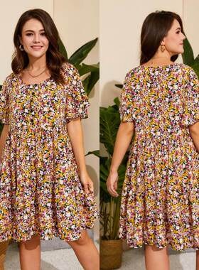fat women dresses summer flower printed dress 大码碎花连衣裙