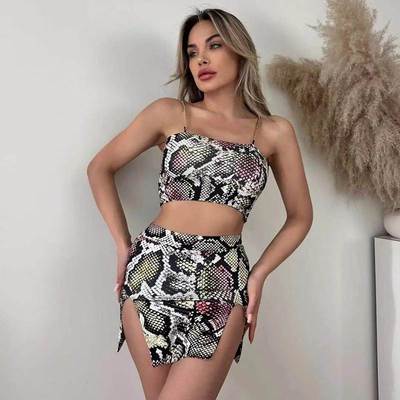 Women's suspender vest with hip wrap skirt suit