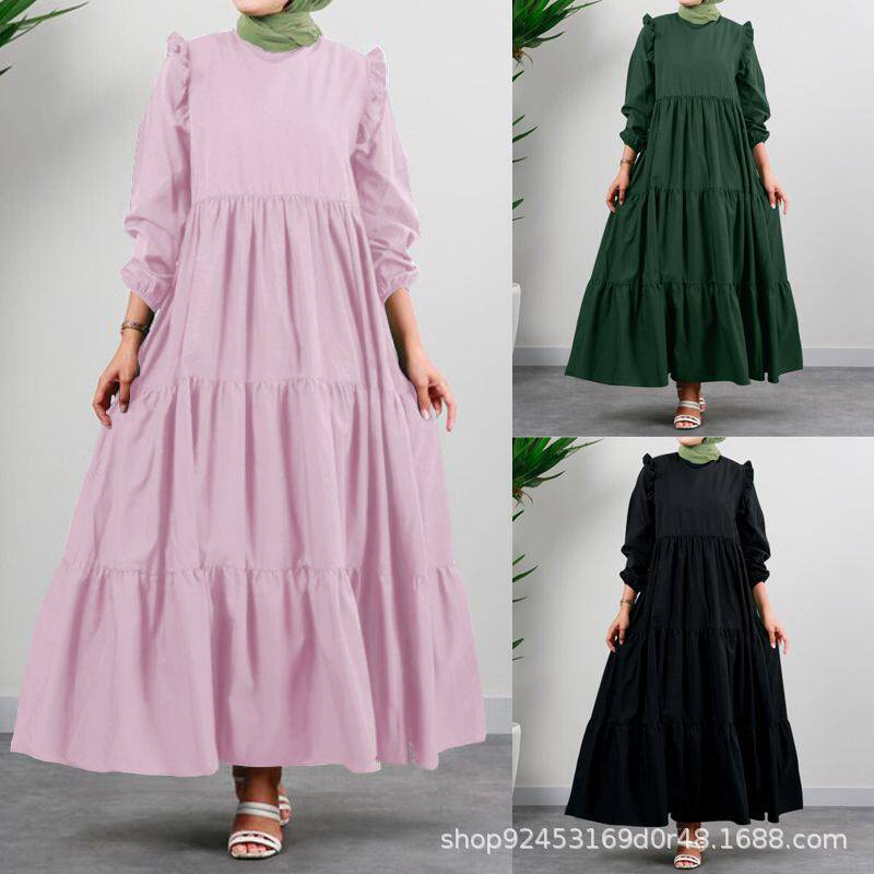 2022 New ruffled pleated hem long women's swing dress