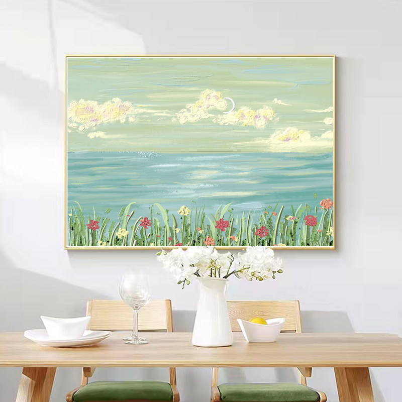 简约北欧小清新风景大海落日水彩ins装饰画黄昏落日出摆画挂画