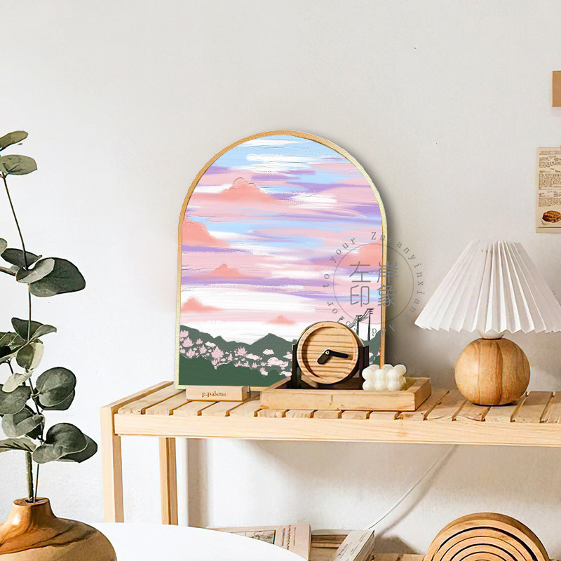 北欧小清新风景大海帆船油画装饰画餐厅玄关卧室简约现代拱形挂画