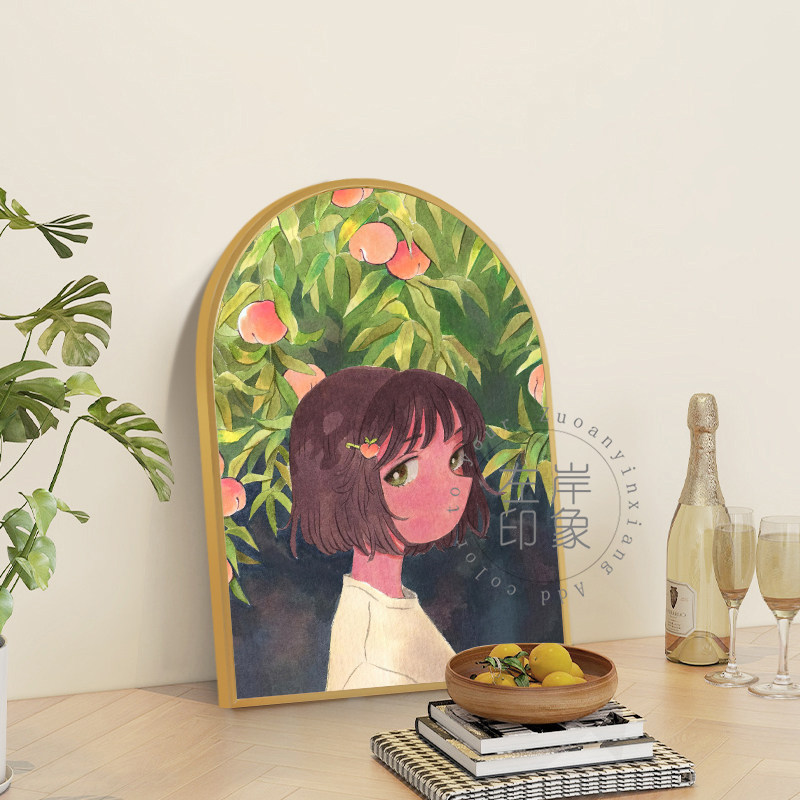 宫崎骏卡通动画女孩风景拱形装饰画日式餐厅儿童房家居墙上挂画
