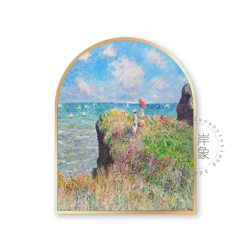 北欧莫奈风景法式复古拱形装饰画