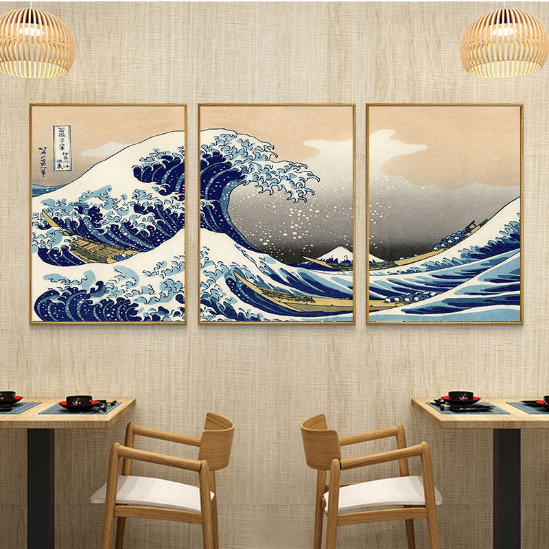 葛饰北斋神奈川冲浪里挂画日式装饰画日本浮世绘刺青室纹身店壁画