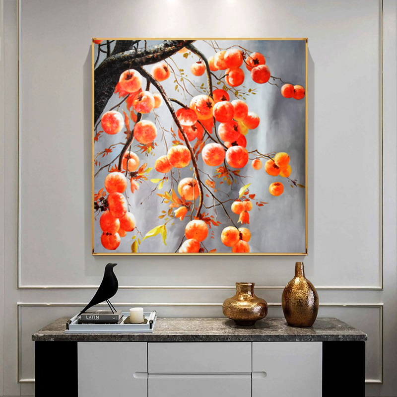 事事如意柿子国画新中式客厅装饰画餐厅背景墙画玄关过道挂画壁画