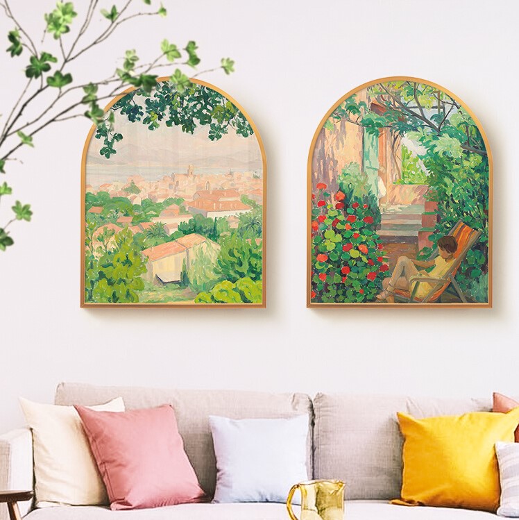 印象派客厅风景装饰画拱形挂画