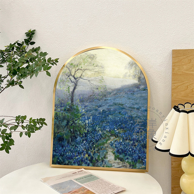 北欧ins山水风景油画装饰画客厅餐厅办公室玄关过道摆台画拱形画