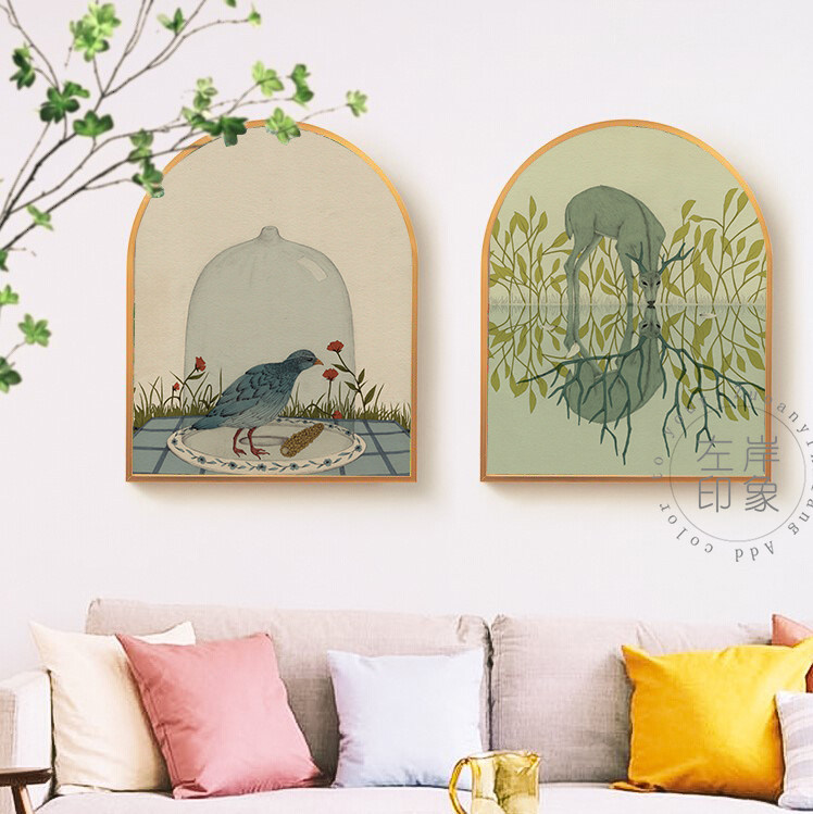 简约现代复古风摩登女孩时尚北欧轻奢装饰画卧室玄关拱形摆台挂画