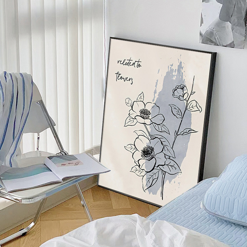 北欧ins风极简花卉装饰画奶油风卧室客厅小众艺术线条壁挂画摆画