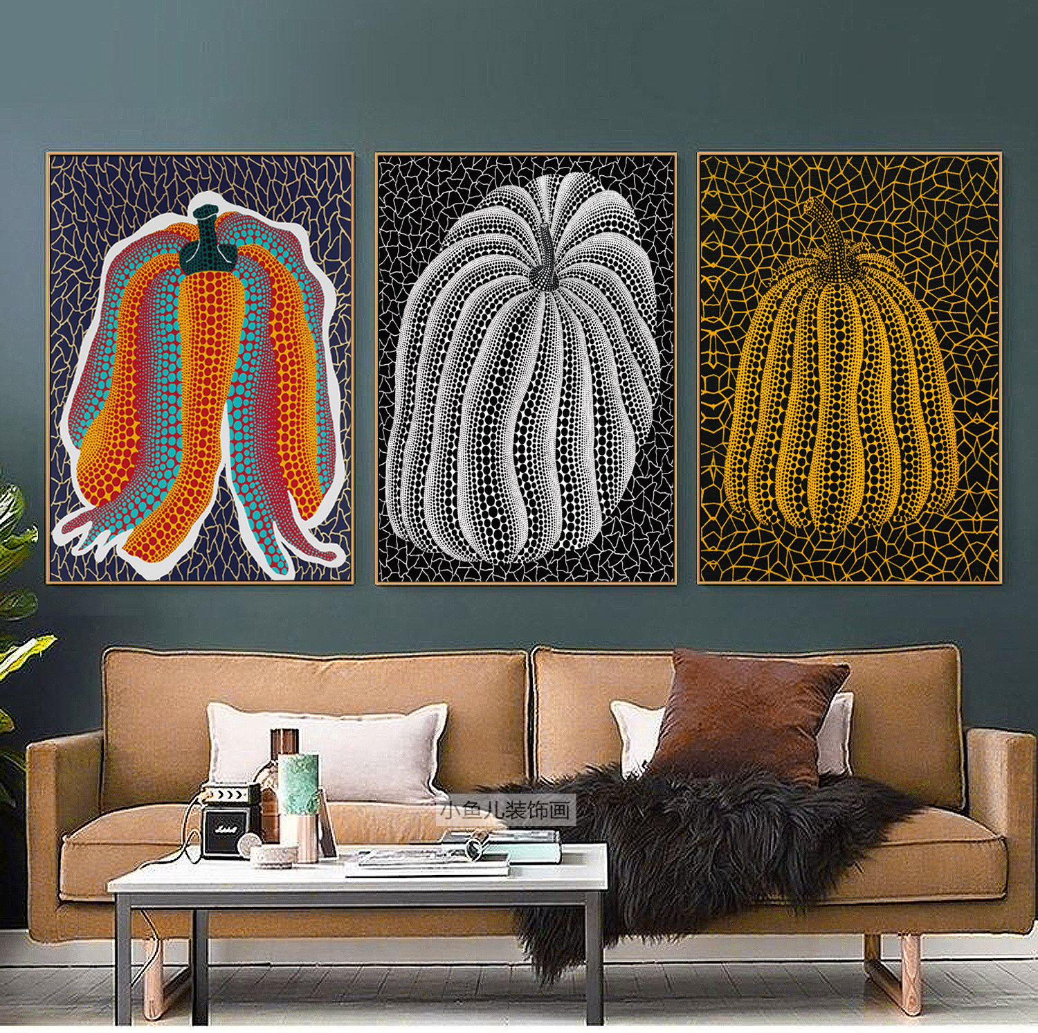 草间弥生怪婆婆金南瓜日式抽象装饰画工作室卧室挂画简约玄关现代