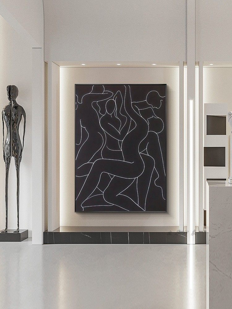 黑白格调极简抽象人物线条小众艺术样板间玄关装饰画卧室客厅挂画
